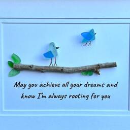 "Sea Glass Birds Art, Inspirational Gift ""Achieve Your Dreams" - thumbnail 3