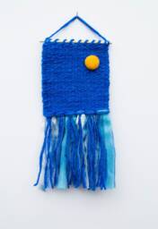 Mini Sun Woven Wall Hanging, Weaving, Tapestry, Yellow, Blue, Needle Felting, Small, Nursery Decor, Boho, Modern, Wool, Textile, Fiber