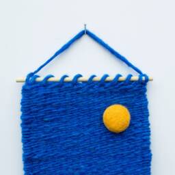Mini Sun Woven Wall Hanging, Weaving, Tapestry, Yellow, Blue, Needle Felting, Small, Nursery Decor, Boho, Modern, Wool, Textile, Fiber - thumbnail 2