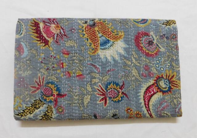 Floral Kantha Quilt Bedspread Reversible Indian Cotton Throw - image 1
