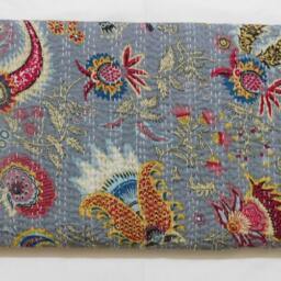 Floral Kantha Quilt Bedspread Reversible Indian Cotton Throw - thumbnail 2