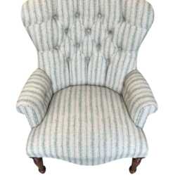 I'm New Armchair Chair Seat in A Printed Green Arrow Stripe On Natural Linen Background. Matching Stool Available - thumbnail 3