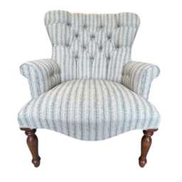 I'm New Armchair Chair Seat in A Printed Green Arrow Stripe On Natural Linen Background. Matching Stool Available - thumbnail 2