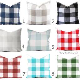 Outdoor Pillows Covers - Buffalo Check Plaid Custom Black Red Blue Gray All Sizes 16x16 18x18 Throw Toss Accent Pillow Home Coastal - thumbnail 2