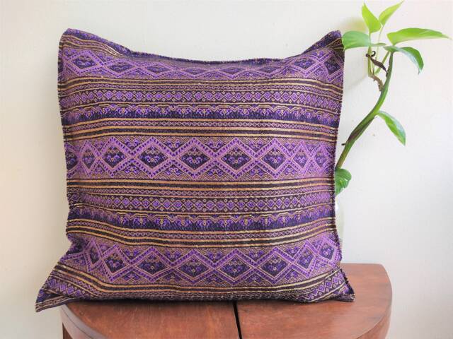 Purple Cushion Cover With Golden Metallic Shine, Decorative Cushion, Hippie Colorful Bedroom Decor, 18 - image 1