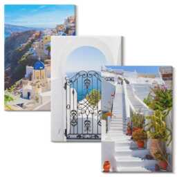 Canvas Art Set Of 3 - Views Santorini Greek Architecture Oia, Blue Wall Canvas, Travels Decor - thumbnail 2