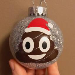Poop Emoji Santa Ornament - Silver Glitter Ball Bauble Funny Holiday Decoration - thumbnail 2