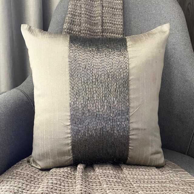 Gray Art Silk Stripe Decorative Throw Pillow Cover, 16x16 Designer Modern Style Toss Sofa/Couch/Outdoor Cushion Cover - Gunmetal Center - image 1