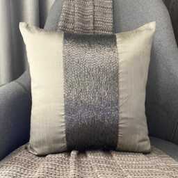 Gray Art Silk Stripe Decorative Throw Pillow Cover, 16x16 Designer Modern Style Toss Sofa/Couch/Outdoor Cushion Cover - Gunmetal Center - thumbnail 1