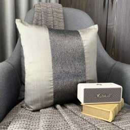 Gray Art Silk Stripe Decorative Throw Pillow Cover, 16x16 Designer Modern Style Toss Sofa/Couch/Outdoor Cushion Cover - Gunmetal Center - thumbnail 3
