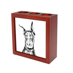 Dobermann - Wooden Stand For Candles/Pens With The Image Of A Dog New Collection - thumbnail 1