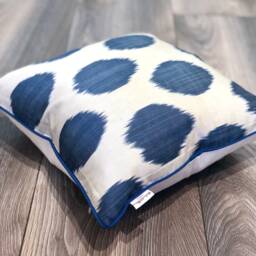 Silk Ikat Pillow Cover Dots Blue - Statement Cushion For Home Decor - thumbnail 2