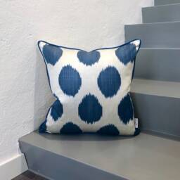Silk Ikat Pillow Cover Dots Blue - Statement Cushion For Home Decor - thumbnail 1