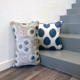 Silk Ikat Pillow Cover Dots Blue - Statement Cushion For Home Decor - thumbnail 4