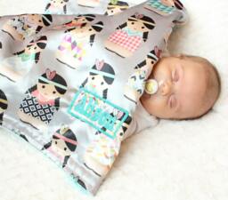 Personalized Baby Lovey Satin & Minky Security Blanket, Newborn Gift