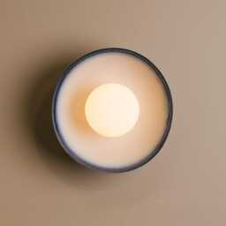 Blue & White Dawn Wall Light Sconce in Ceramic & Oak - thumbnail 3