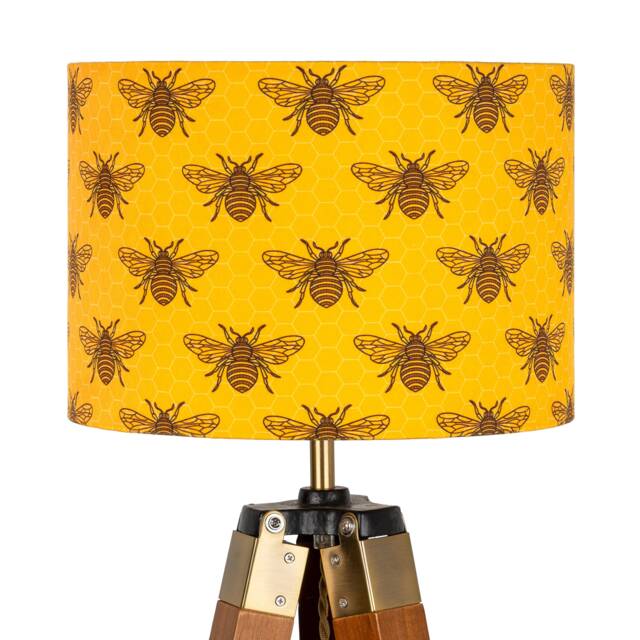 Yellow Bee Lampshade Drum 25cm 30cm 35cm 40cm 45cm Retro Bees Beekeeper Manchester, Mancunian North West Ceiling Lamp Shade Pendant - image 1