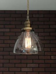 "Industrial Pendant Light -Antique Brass 6"" Clear Glass Cone Shade with Patented ""Huila Connectors"