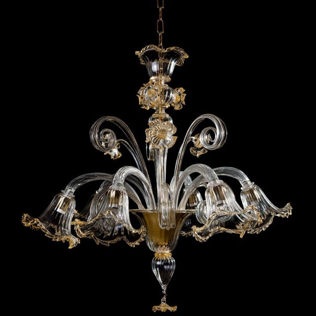 Casino' Murano Chandelier 6 Lights Crystal Gold