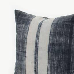 Vintage Hmong Hemp Pillow Cover, Indigo Batik Tribal Cushion - 20x20 - thumbnail 4