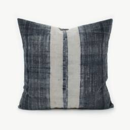 Vintage Hmong Hemp Pillow Cover, Indigo Batik Tribal Cushion - 20x20 - thumbnail 1