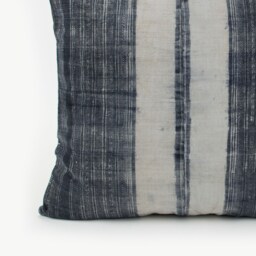 Vintage Hmong Hemp Pillow Cover, Indigo Batik Tribal Cushion - 20x20 - thumbnail 2