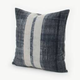 Vintage Hmong Hemp Pillow Cover, Indigo Batik Tribal Cushion - 20x20 - thumbnail 3