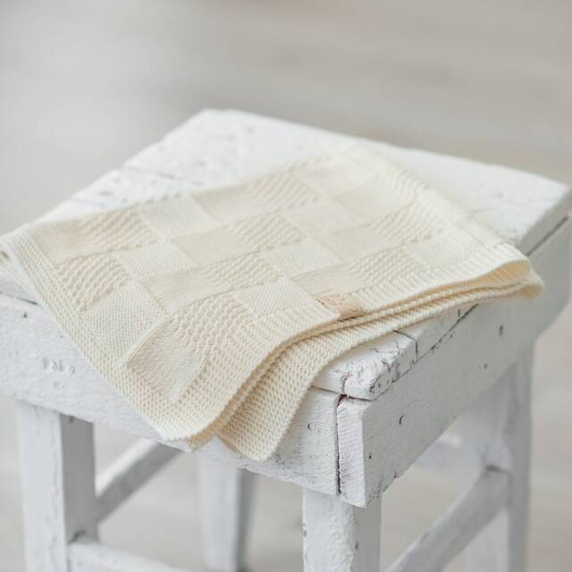 Hand Knitted Merino Wool Baby Blanket - Cream White - image 1
