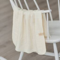 Hand Knitted Merino Wool Baby Blanket - Cream White - thumbnail 2