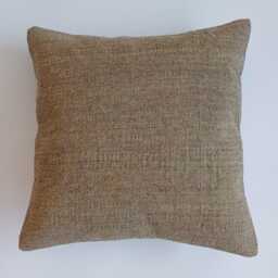 Handmade Cushion Cover, Textured Brown Turkish Rug Decorative Throw Pillow, Kilim 16''x16''/40x40 cm - thumbnail 1