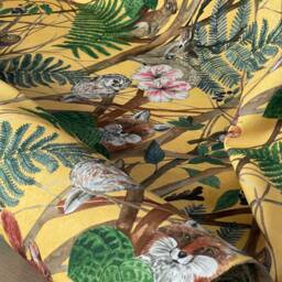 Custom Made/Roman Blinds Mustard Yellow Woodland Wildlife Printed Cotton Fabric - thumbnail 4