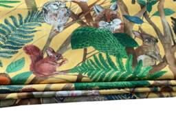 Custom Made/Roman Blinds Mustard Yellow Woodland Wildlife Printed Cotton Fabric