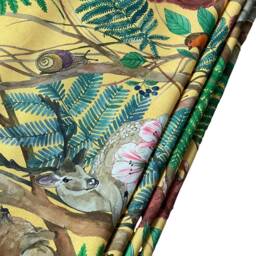Custom Made/Roman Blinds Mustard Yellow Woodland Wildlife Printed Cotton Fabric - thumbnail 2