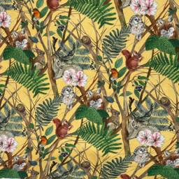Custom Made/Roman Blinds Mustard Yellow Woodland Wildlife Printed Cotton Fabric - thumbnail 3