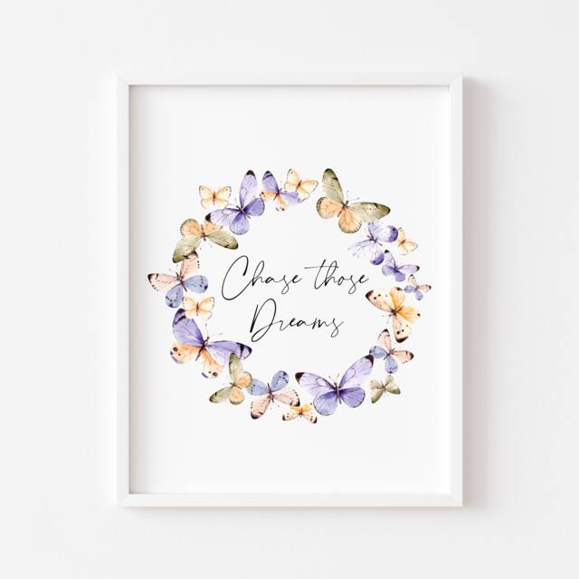 Butterfly Print Watercolour Motivational Art, Bedroom Decor - Unframed - image 1