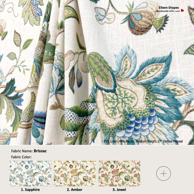 Brissac 4 Colors Jacobean Floral Flower Augustine Beige Linen Blend Curtain, Valance Pleated, Lined Drapery Panel Offered As Upgrades - image 1