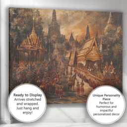 Royal Thai Temple Procession Golden Ceremonial Parade Canvas Wall Art Print Decor Picture Ready To Hang - thumbnail 3