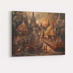 Royal Thai Temple Procession Golden Ceremonial Parade Canvas Wall Art Print Decor Picture Ready To Hang - thumbnail 4