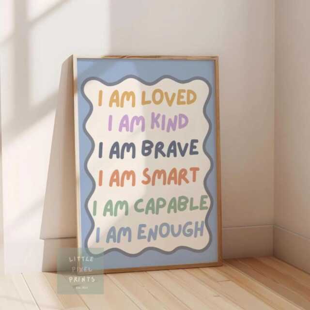 Childrens Affirmation Wall Print For Bedroom Or Nursery, I Am Loved Kind Enough - image 1