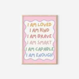 Childrens Affirmation Wall Print For Bedroom Or Nursery, I Am Loved Kind Enough - thumbnail 3