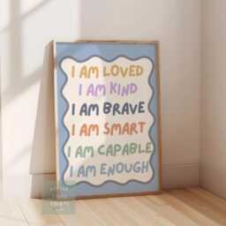 Childrens Affirmation Wall Print For Bedroom Or Nursery, I Am Loved Kind Enough - thumbnail 1