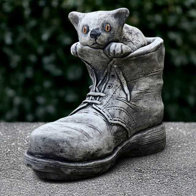 Concrete Kitten in Boot Statue Stone Cat Sculpture Outdoor Kitty Figurine Memorial Pet Decor Handmade Animal Cat Lover Gift - image 1