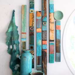 Turquoise Blue Sky Soul Totems Beach Ocean Lover Glazed Tin Ceiling Modern Pottery Wall Art Sea Glass Seashells Reliefs Boho Tribal Textural - thumbnail 4
