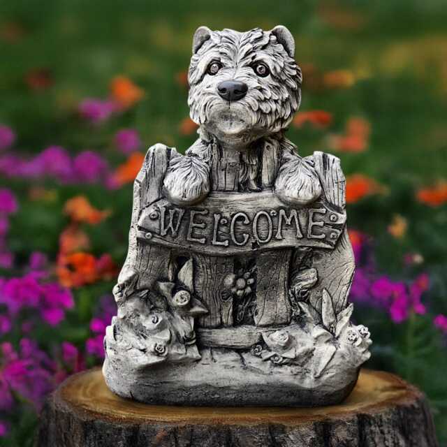 Yorkie Statue With Welcome Sign Concrete Yorkshire Terrier Figure Outdoor Puppy Memorial Stone Pet For Garden Decor Sculpture Dog Lover Gift - image 1
