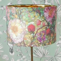 stained Glass Floral Lampshade Gold Mirror Lining, Mood Lighting - thumbnail 2