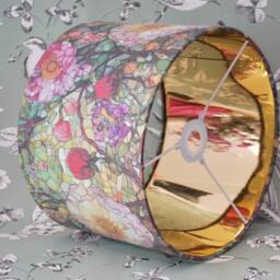 stained Glass Floral Lampshade Gold Mirror Lining, Mood Lighting - thumbnail 3