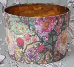 stained Glass Floral Lampshade Gold Mirror Lining, Mood Lighting - thumbnail 1
