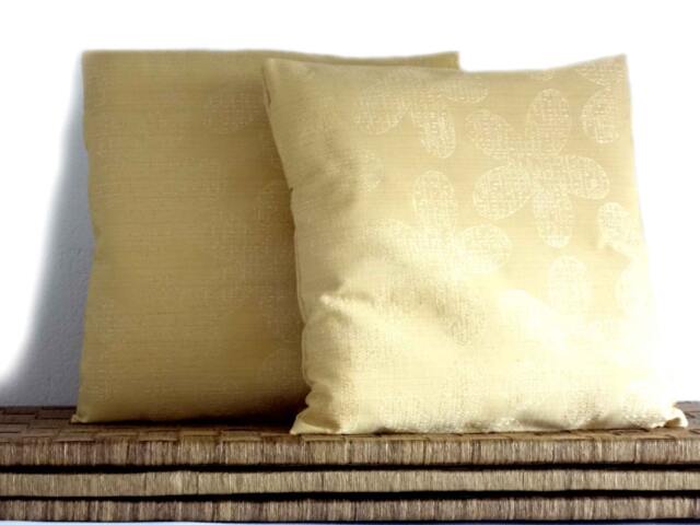 Yellow Damask Pillow, Decorative Floral Cushion, Pillows - image 1
