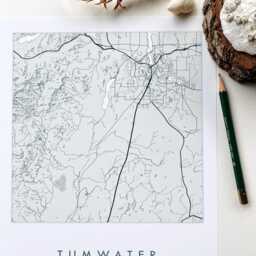 Tumwater South Olympia Map Hand Drawn Topographic Washington Drawing - Art Print Home Gift Mima Mounds Millersylvania Black Lake - thumbnail 2