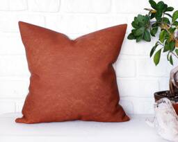 Terracotta Faux Leather Pillow Cover Rustic Modern Home Decor - 16'' X 16''